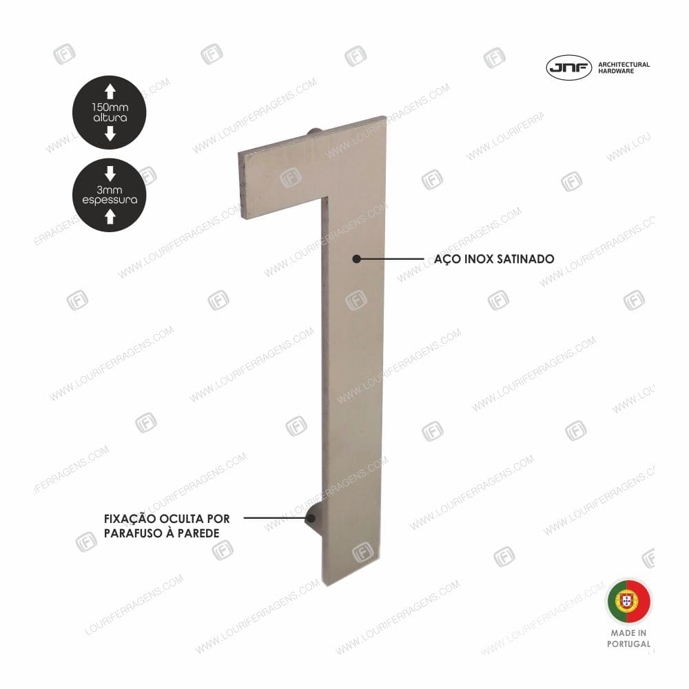 Algarismo/Número Porta 1 Fixação Oculta Aço Inox – 150mm - Image 2