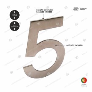 Algarismo/Número Porta 5 Fixação Oculta Aço Inox – 150mm