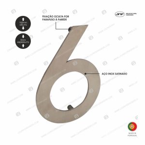 Algarismo/Número Porta 6 Fixação Oculta Aço Inox – 150mm