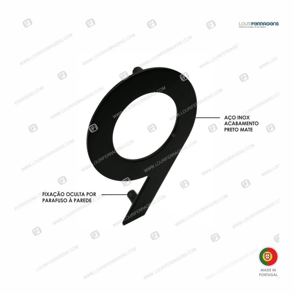 Algarismo/Número Porta 9 Fixação Oculta Preto Mate