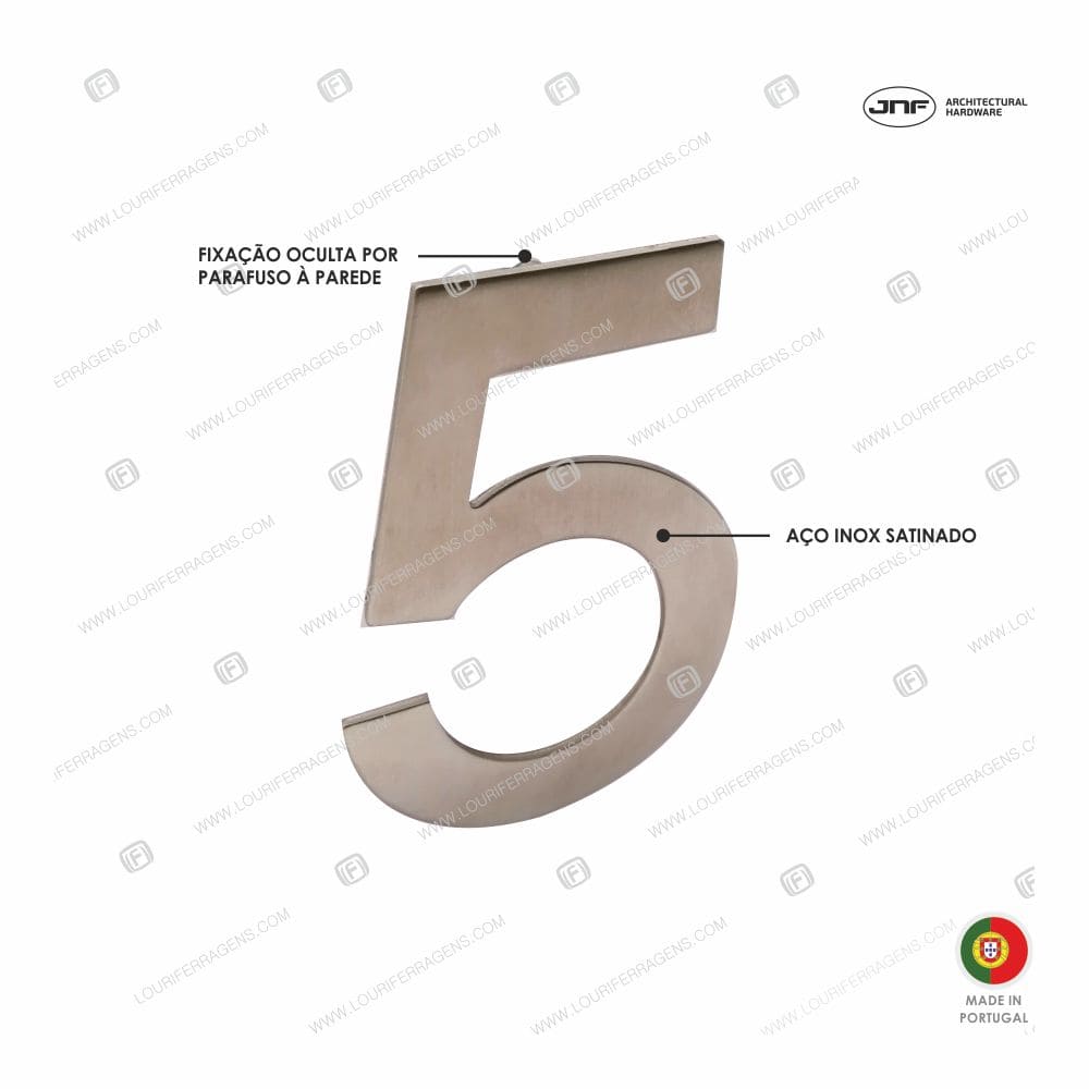 Algarismo/Número Porta 5 Fixação Oculta Aço Inox