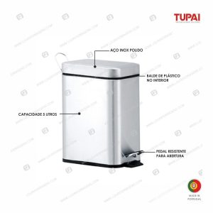 Balde Lixo Quadrado 4-16 Aço Inox Polido