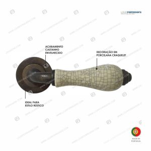 Puxador Porta Porcelana Craquelet “Florenza” Bronze Envelhecido