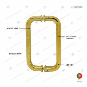 Puxador/Asa Porta Dupla PR19x200RD Dourado Polido Brilhante