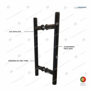 Puxador/Asa Porta Dupla 300×19 Preto Mate
