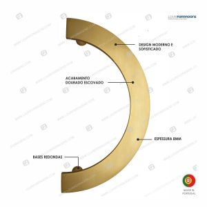 Puxador/Asa Porta Curva 390mm Dourado Escovado