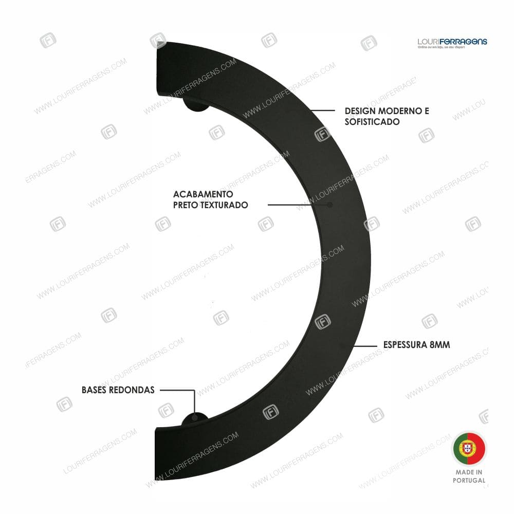 Puxador/Asa Porta Curva 390mm Preto - Image 2