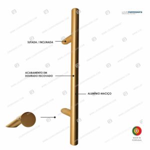 Puxador/Asa Porta Redonda Sutada Ø30mm (500mm) Dourado Escovado