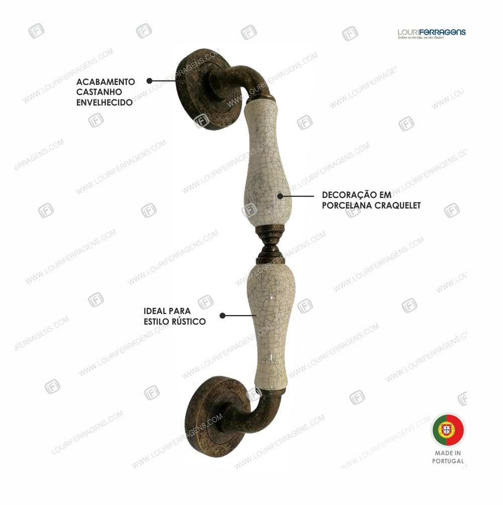 Puxador/Asa Porta “Florenza” Bronze Envelhecido + Porcelana Craquelet