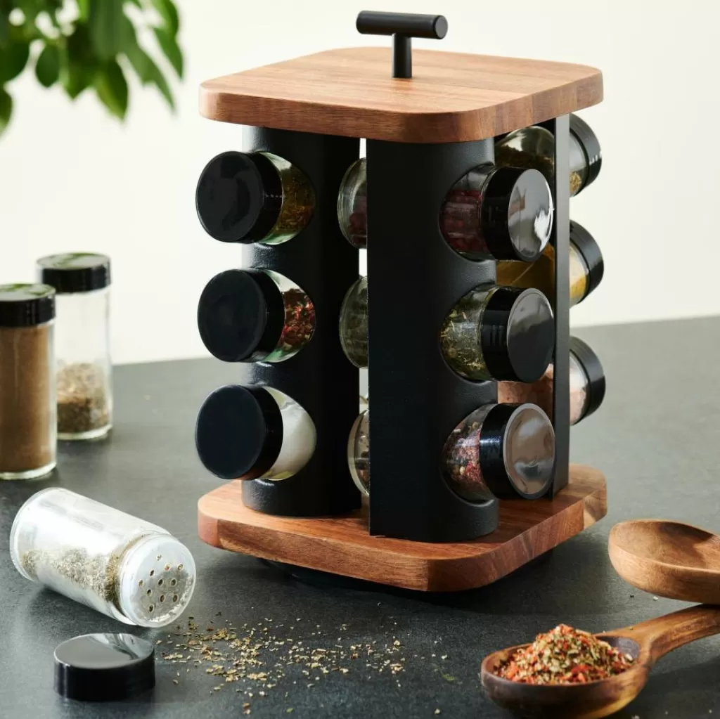 Store CASA ACACIA LUX Carrossel De Especiarias 12 Potes – Virável Preto, Natural - Image 2